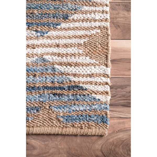 nuLOOM Hand Braided Marla Denim Diamonds Area Rug, Blue/Ivory