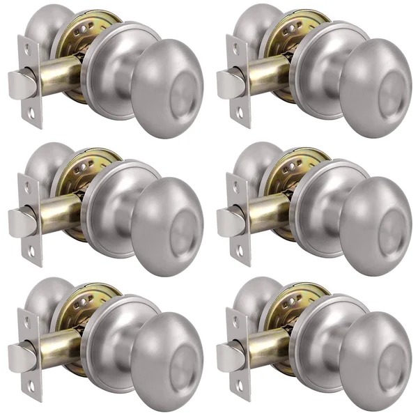 Probrico Egg Style Hall and Closet Passage Door Knobs Brushed Nickel Oval Door Lock(6 Pack)