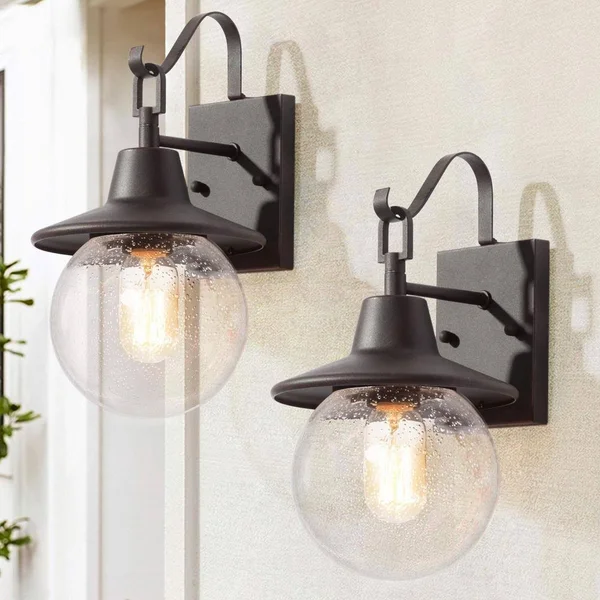 LNC Clanton 1-Light Rusty Bronze Outdoor Wall Lantern Sconce with Globe Seeded Glass Shade (2-Pack)