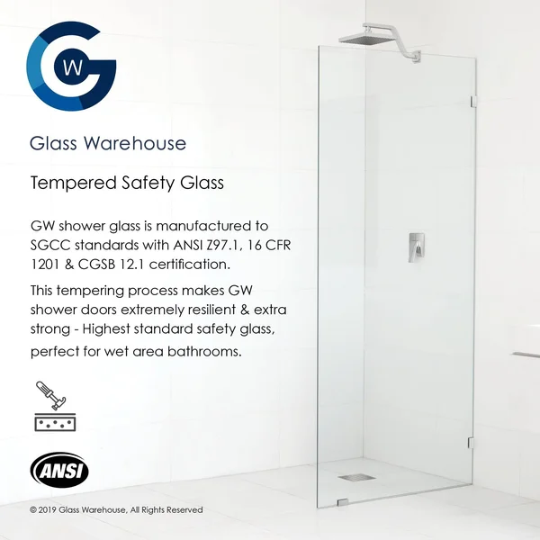 Glass Warehouse 78-in x 50.75-in Frameless Shower Door Wall Hinge Satin Brass in Gold - GW-WH-50-75-SB