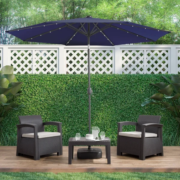 CorLiving Dark Green Fabric LED Light Patio Umbrella