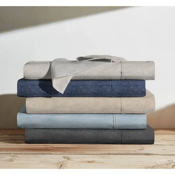 Brielle Home 100% Organic Cotton Heather Printed Sheet Set California King, Taupe