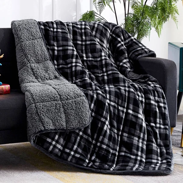 Rejuve 10lb. Velvet to Sherpa REVERSE Weighted Throw Blanket, 50x22 L x 60x22 W - Charcoal