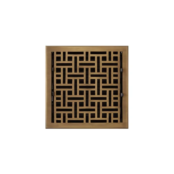 Wicker Style Brass Floor Register - Antique Brass 10x22x10x22 (11x22x11x22 Overall), Signature Hardware 398210