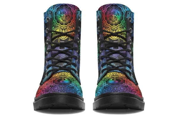 Colorful Yin Yang Boots - Black Mandala Vegan Boots, YesWeVibe Men's Boots, Black Sole, US 12, EU46