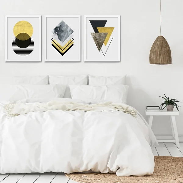 Americanflat Triptych Wall Art Minimalist Geo by Monica Pop - Set of 3 Black Framed Prints, Size: 22 x 28, Gold