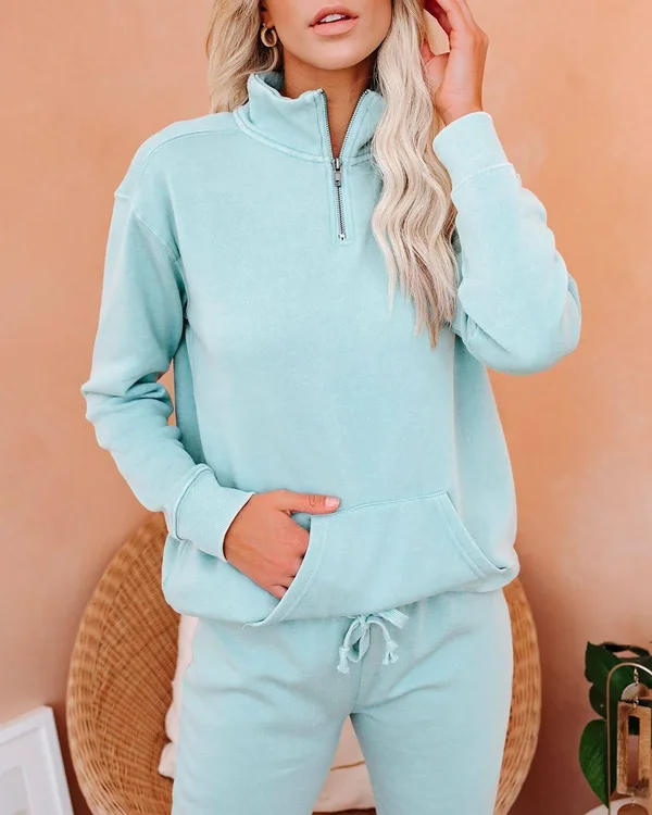 Dreamcatcher Cotton Blend Half Zip Pullover - Malibu Mint Medium