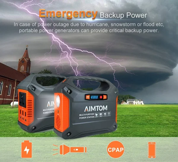AIMTOM Portable Solar Generator - 42000mAh 155Wh Power Station, Emergency Backup Power Supply with Flashlights, for Camping, Home