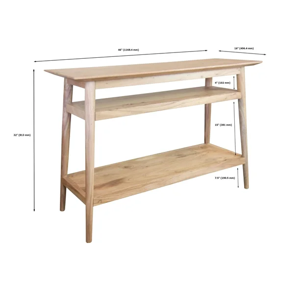 Solid Acacia Console Table with 2 Shelves - Natural