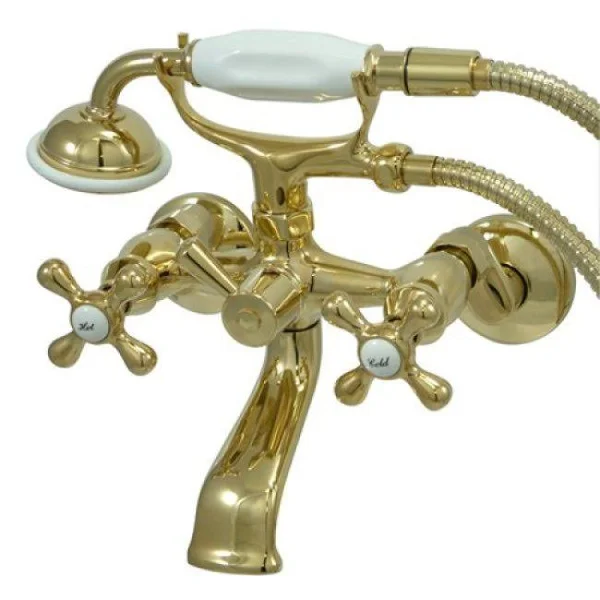 Kingston Brass KS266PB Tub Wall Mount Clawfoot Tub Filler with Hand Shower, Polished Brass