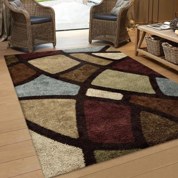Porch & den Bennett Comfy and Cozy Window Pane Brown Shag Area Rug - 6&7x22 x 9&8x22