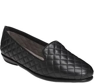 Aerosoles Stitch N Turn Slip-On Loafers - Betun IA, Size 9-1/2 Medium, Black Quilted