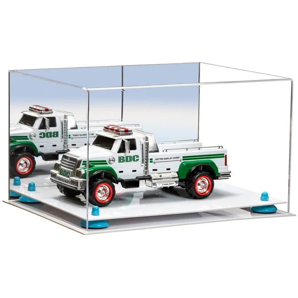 White Base Versatile Acrylic Large Display Case 15.25 x 12 x 9 - Mirror (A082/V13) - White Base - Blue Risers, No Wallmount, B