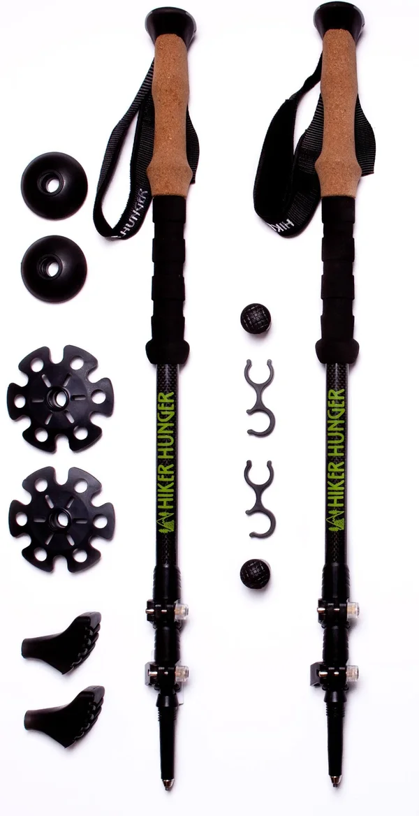 Hiker Hunger 100% Carbon Fiber Trekking Poles Ultralight & Collapsible with