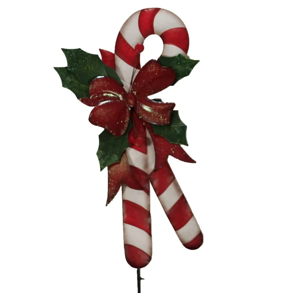 Christmas 48.5x22 Candy Cane w/ Holly Yard Decor Landscape Stake Poke Christmas - Freestanding Signs
