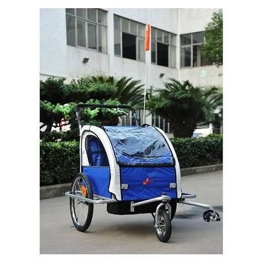 Aosom Elite II 3 in 1 Double Child Baby Bike Trailer and Stroller - Blue
