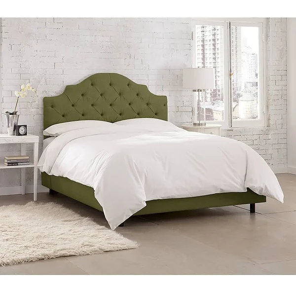 Kingsbury Tufted Linen Queen Bed in Olive, Green