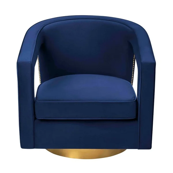 Stark Modern Textured Velvet Upholstered Swivel Accent Chair with Brushed Gold Base - Navy/Gold