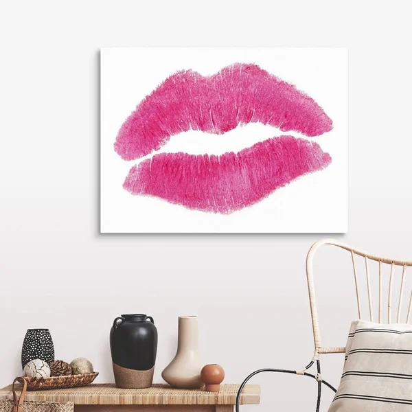 Pink Lipstick Kiss, Large Solid-Faced Canvas Wall Art Print, Great Big Canvas