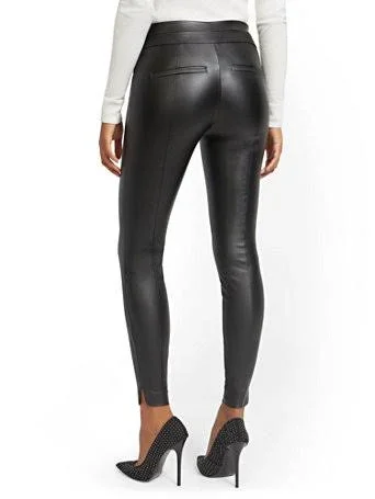 NYu0026Co Women's Petite Whitney Faux-Leather High-Waisted Pull-On Slim-Leg Pants Velvet Green, Size X-Small, Nylon/Spandex/Ra