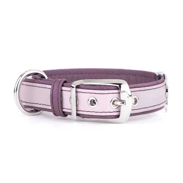 myfamily Firenze Genuine Italian Leather Dog Collar - Lavander & Purple, 22-in