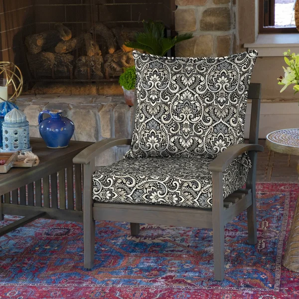 Arden Selections Black Aurora Damask Outdoor 24 x 24 in. Deep Seat Set, Size: 24 inch x 24 inch