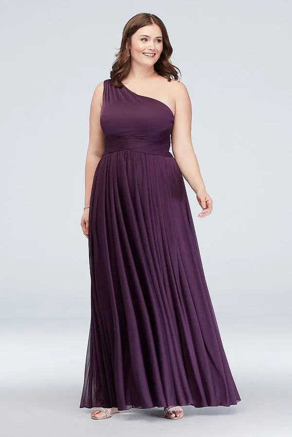 One-Shoulder Mesh Bridesmaid Dress with Full Skirt - Lavender Haze, 12