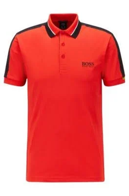 Hugo Boss - Stretch Piqu Slim Fit Polo Shirt with Striped Collar - Red