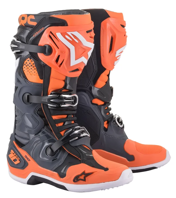 Alpinestars Tech 10 Cool Grey Orange Fluo Boots, Size: 9