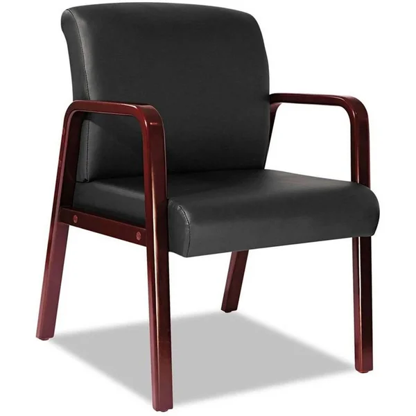 Alera Reception Lounge Series Guest Chair, Cherry/Black Leather, Size: 24 x 26 x 33.25