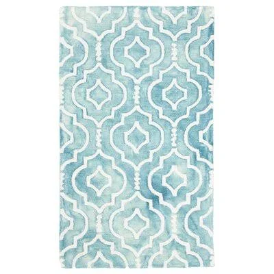 Geometric Handmade Tufted Wool Ivory/Turquoise Area Rug House of Hampton Rug Size: Rectangle 3' x 5'