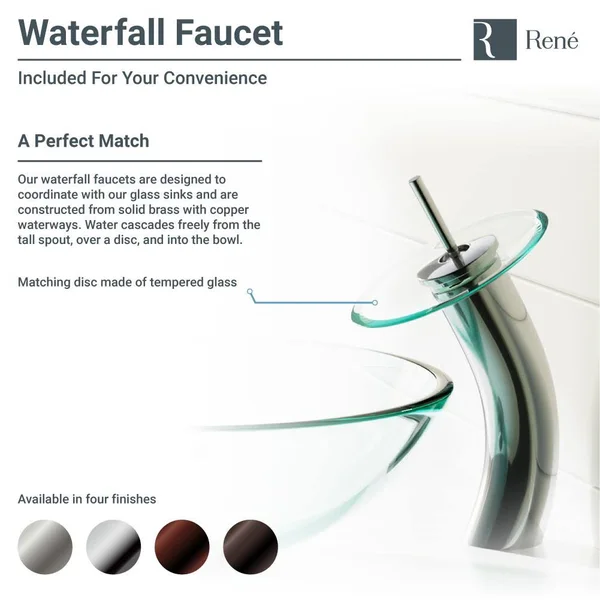 Rene R5-5018-WF-ABR Red Lava Glass Bathroom Sink with Antique Bronze Waterfall Faucet - Sink Ring, and Vessel Pop-Up Drain