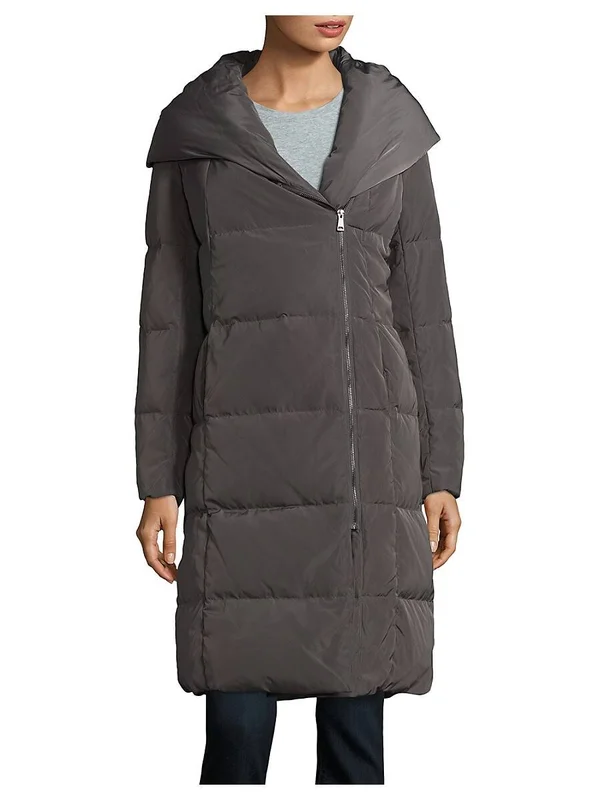 Cole Haan Women's Taffeta Down Double Breasted Zip Front Coat, Navy, Xs