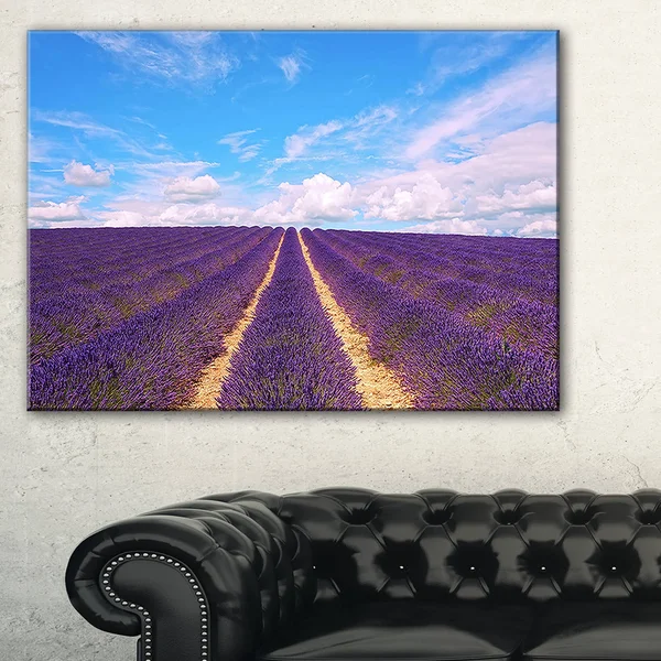 Design Art Blooming Lavender Flower Field - Oversized Landscape Wall Art Print - Blue - 60 in. Wide x 28 in. High