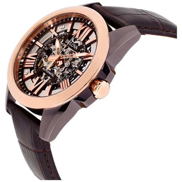 Bulova Men's Brown Leather Automatic Watch - 98A165