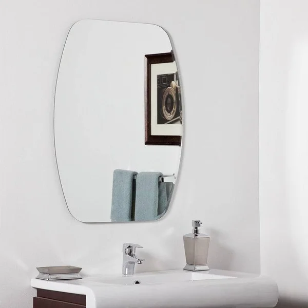 Decor Wonderland Sydney Mini 22 in. x 28 in. Oval Beveled Frameless Bathroom Vanity Mirror with Dual Mounting Brackets, Silver