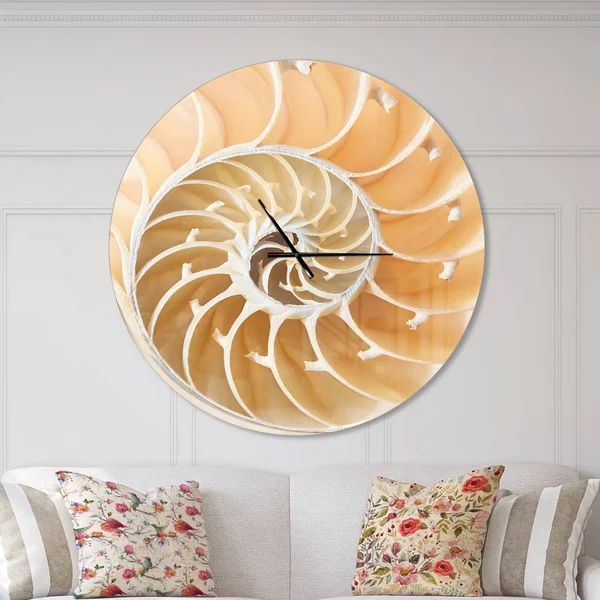 Designart 'Brown Nautilus Shell Pattern ' Modern Wall Clock, Size: 38 inch x 38 inch