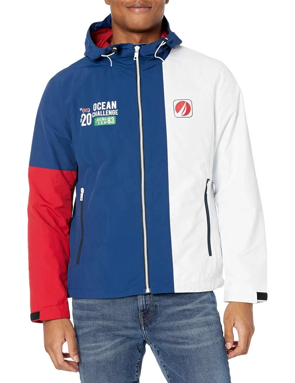 Nautica Lightweight Colorblock Logo Jacket Men's Clothing Blue : LG