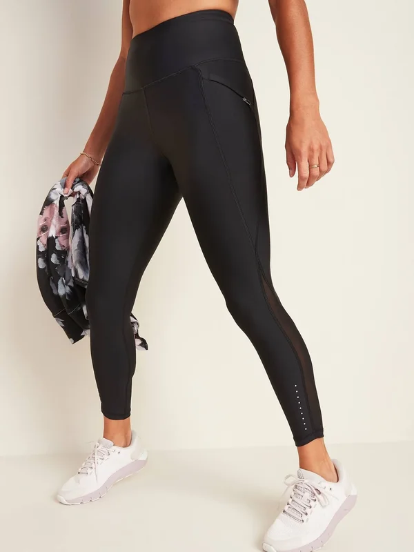 Old Navy Women's High-Waisted Elevate Powersoft Side-Pocket 7/8-Length Run Leggings - Black Jack - Size M