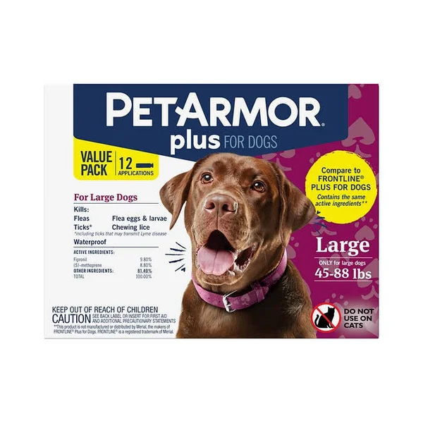 PetArmor Plus for Dogs Flea, Tick & Lice Formula 45-88 lbs, 12 Applications