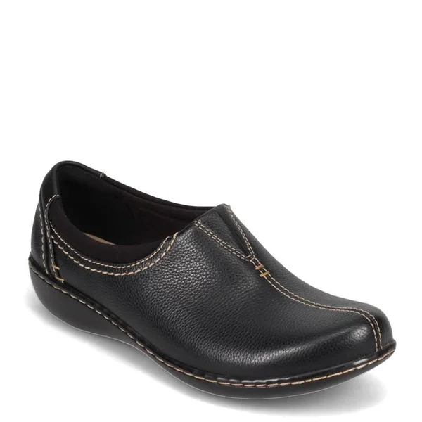 Clarks Collection Leather Slip-On Shoes- Ashland Joy - Size 7 WW, Black