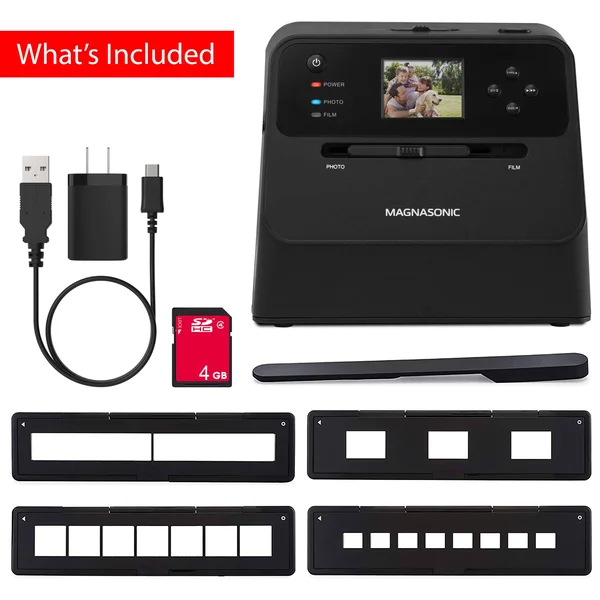 Magnasonic All-in-One Film & Photo Scanner, 14MP Resolution, Converts 4x6 Photos, 35mm/110/126 Film & 135 Slides Into Di