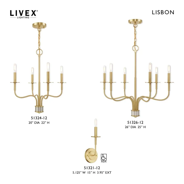 Livex Lighting 51324-12 Lisbon 4-Light Mini Chandelier - Satin Brass