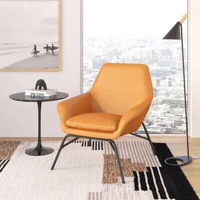 Caya 32.75x22 Wide Lounge Chair Industrial Lodge Home Fabric: Caramel Faux Leather