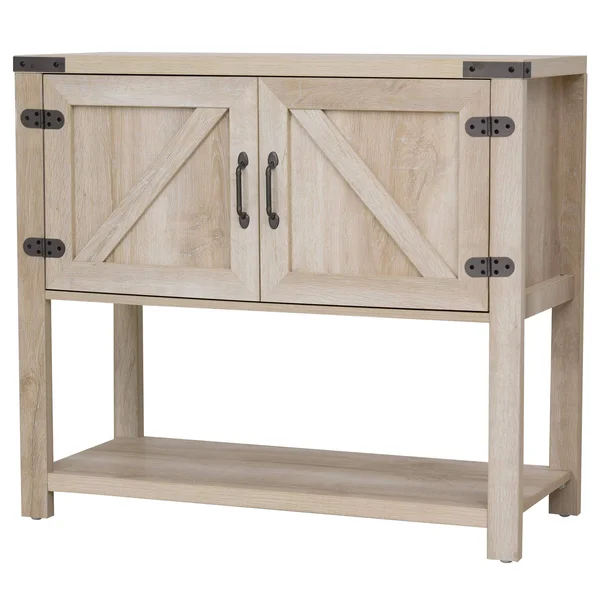 HOMCOM 2-Door Free Standing Storage Cabinet with Bottom Shelf, Kitchen Cupboard, Entryway Storage Cabinet - Oak