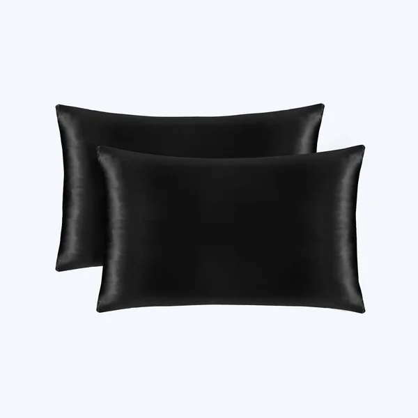Mommesilk Pure Silk Pillowcase Set of 2 100% Mulberry Silk 100% Biodegradable Eco-Friendly Washable US Black Standard(20x22x26x2