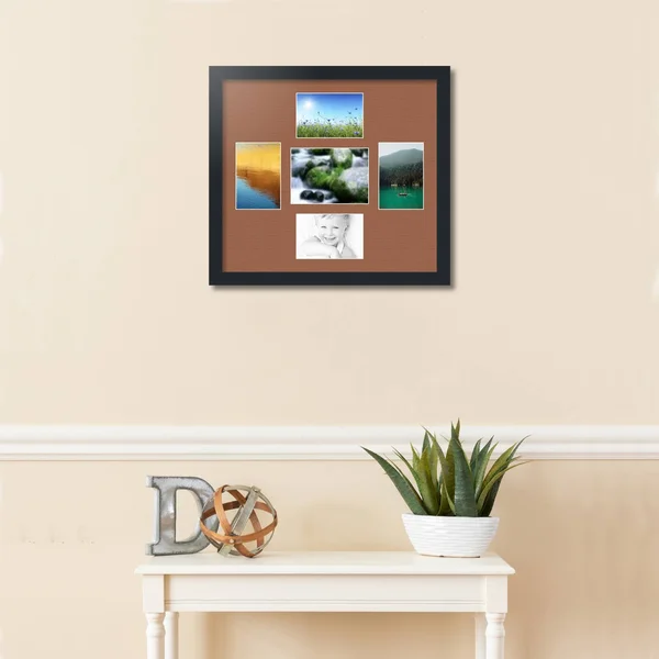 Collage Picture Frame - Satin Black Frame with 5 openings for 5x7 Photos with Brown Paloma Mat. D3926EA542, ArtToFrames