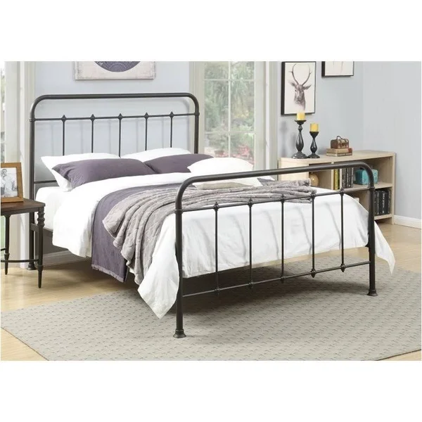 Pemberly Row Queen Curve Metal Bed in Brown