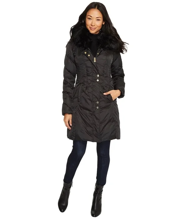Via Spiga Womens Winter Faux Fur Parka Coat - Black