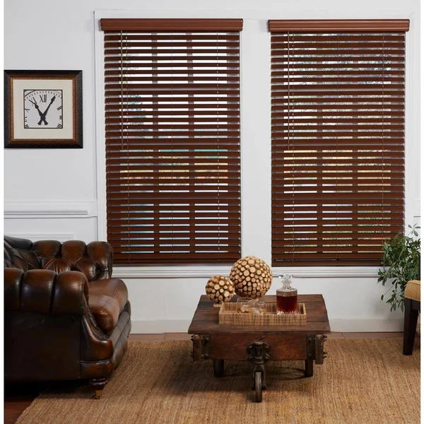 Perfect Lift Window Treatment Dark Oak 2 in. Cordless Room Darkening Faux Wood Blind 28.75 in. W x 64 in. L (Actual Size: 28.75